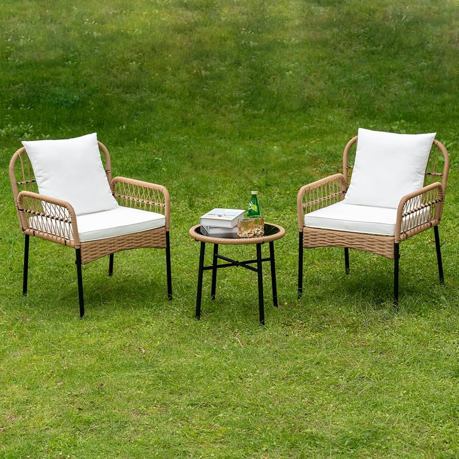 Wicker Patio Outdoor Bistro Fruniture Small Rattan Chairs Conversation Sets Boho rattan Furniture... | Amazon (US)