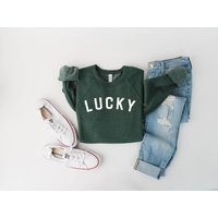 Lucky Sweatshirt, St Patricks Day Shamrock Shirt, Long Sleeve Patrick Sweater, Womens Pattys Day, Teacher Shirt, Plus Size | Etsy (US)