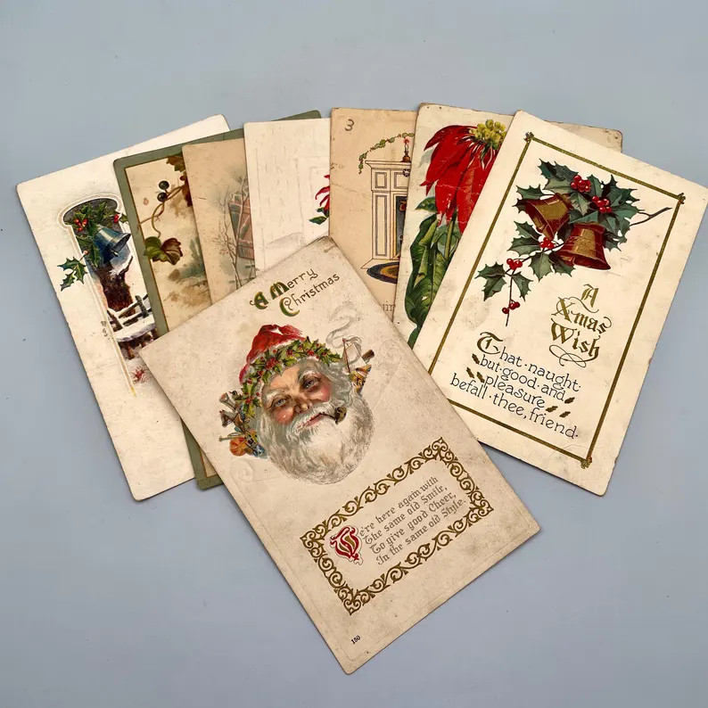 Vintage 1920s Christmas Greeting Postcards | Etsy (US)