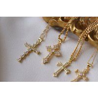 Gold Cross Necklace Dainty Religious Women Men Kids Chain Charm Pendant Pray Rosary Gift | Etsy (US)