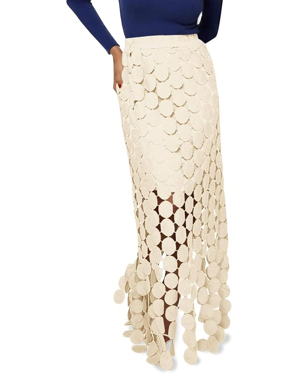 Cicy Bell Womens Hollow Out Maxi Skirts Summer High Waisted Boho Fringe Hem Long Skirt | Amazon (US)