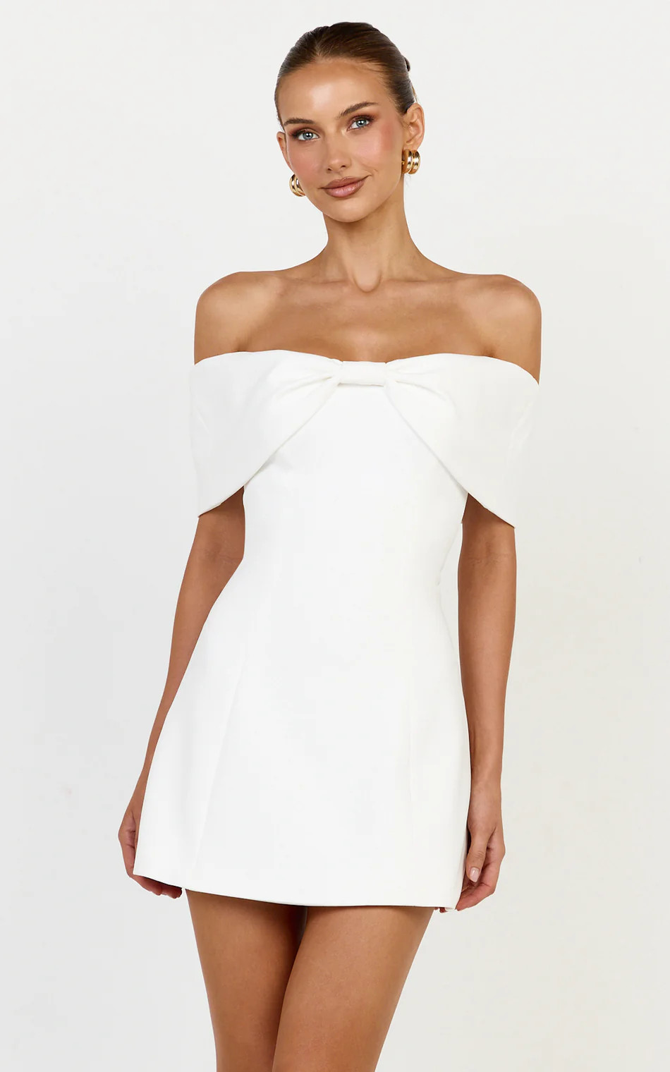 Off Shoulder Bow Detail Dress in White | Showpo (US, UK & Europe)