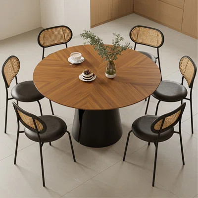 Modern Minimalist Brown Round Dining Table Round Dining Set | Wayfair North America