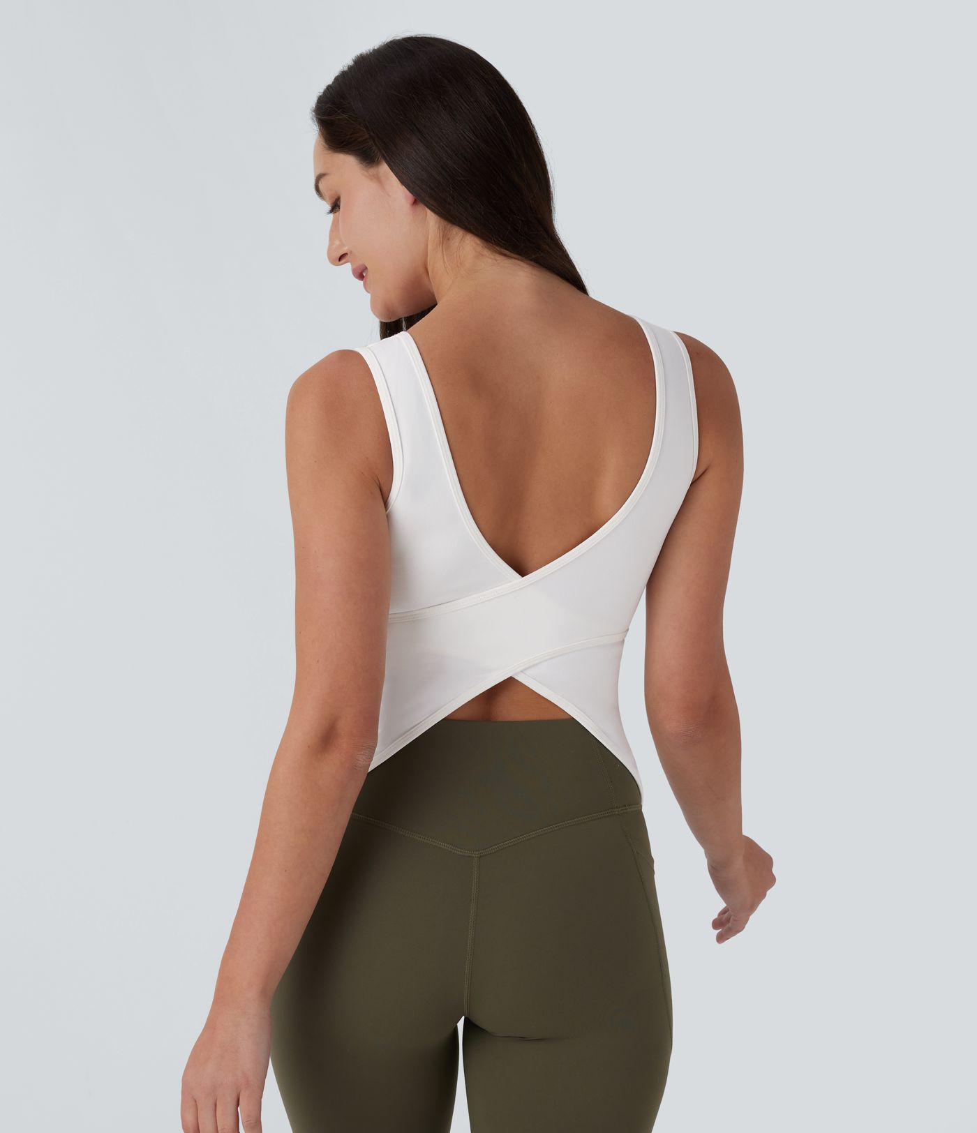 Women’s U Neck Crossover Yoga Tank Top-Longer Length - Halara | HALARA
