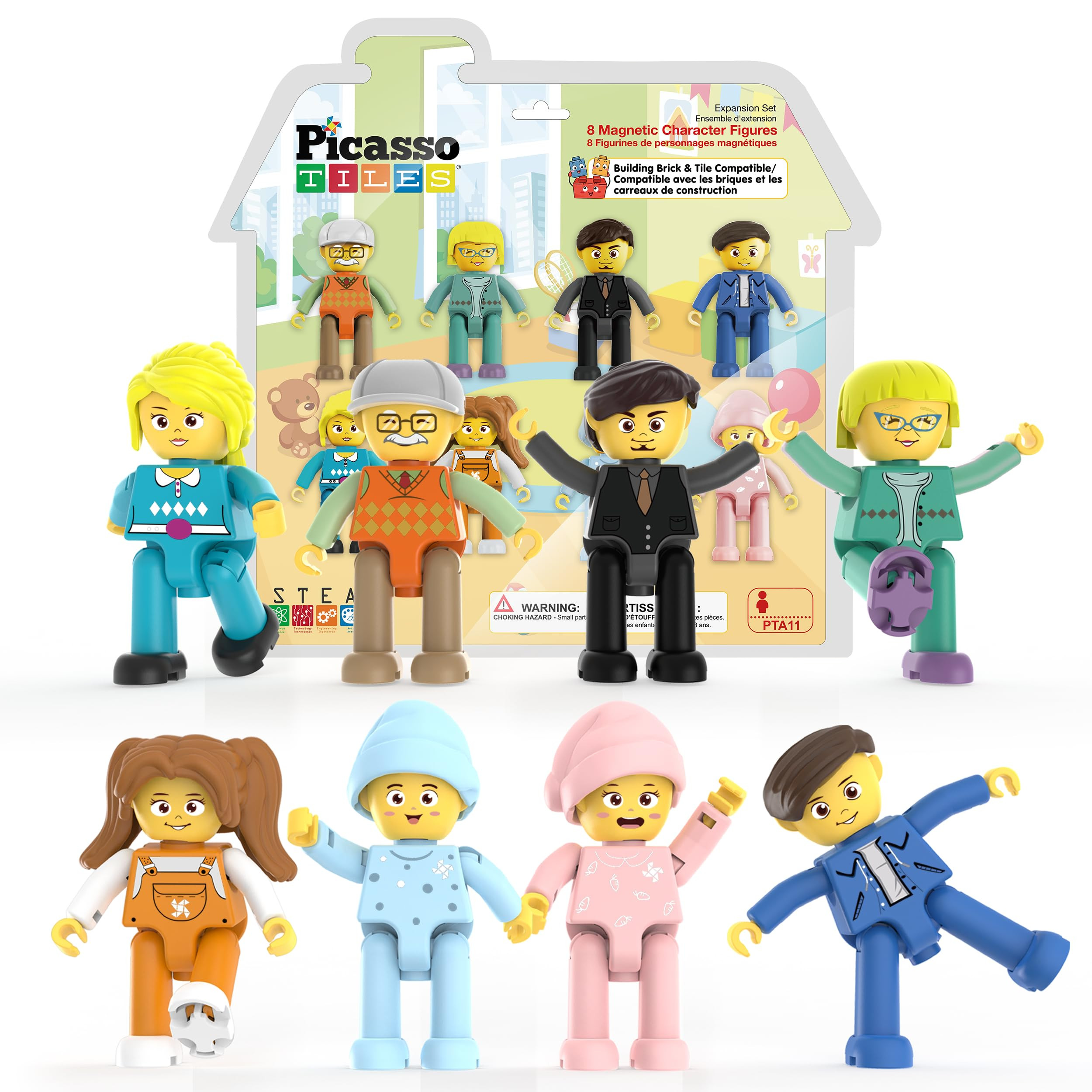 PicassoTiles 8 Piece Magnetic Action Figures Family Character Set Compatible with Magnet Tile Bui... | Amazon (US)