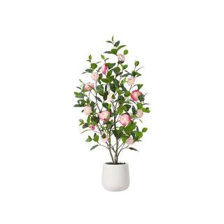 DR.Planzen Artificial 4 ft. Camellia Tree with 9 in. White Planter, Tall Fake Camellia Trees with... | The Home Depot