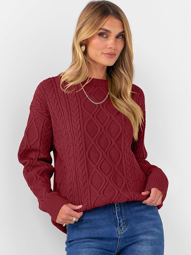 ANRABESS Women Oversized Chunky Cable Knitted Vintage Sweater 2025 Fall Winter Outfits | Amazon (US)