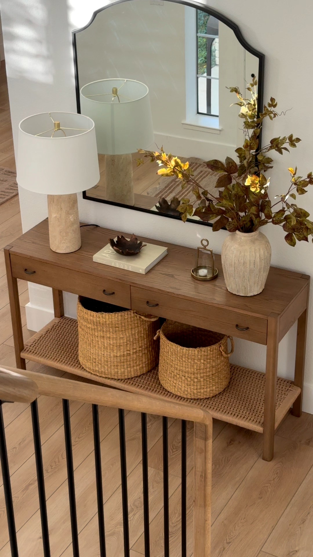 Simple but warm console table styling for fall. Loving the earthy, organic feel with a mix of textures and natural elements—woven, travertine, brass, and wood styled together.

Afloral fall stems are 25% off with code LASTCALL until Sep 7th  

Console table, baskets, mirror, vase, fall decor travertine lamp. Pottery Barn, Crate and Barrel, Wayfair finds  

#LTKStyleTip #LTKHome #LTKSeasonal