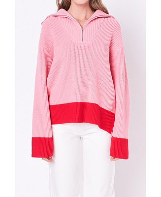 Women's Contrast Zip Pullover Sweater - Macy's | Macy's