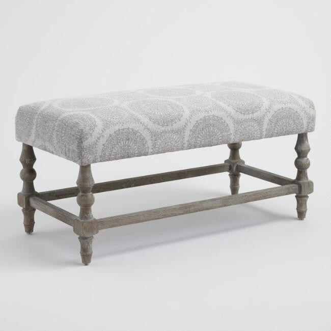 Gray Medallion Davenport Upholstered Bench | World Market