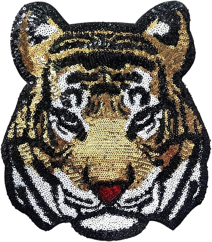 LOCOMO Large Sequin Tiger Head Iron On Patch Sew On Patch Sparkling Bengal DIY Applique Motif for... | Amazon (US)