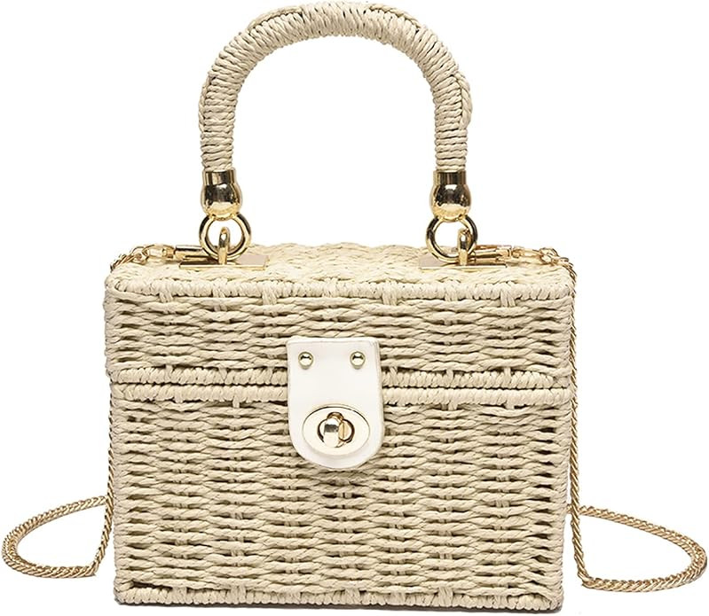 Women's Straw Bag Vintage Basket Purse Summer Beach Handbag Rattan Crossbody Bag Casual Vacation | Amazon (US)