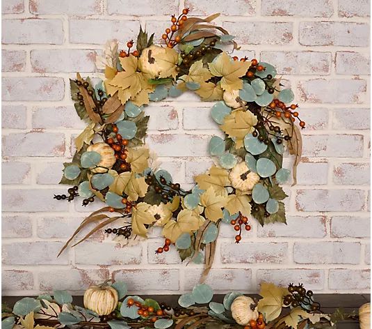 24" Pumpkin, Berry & Leaf Wreath by Valerie - QVC.com | QVC