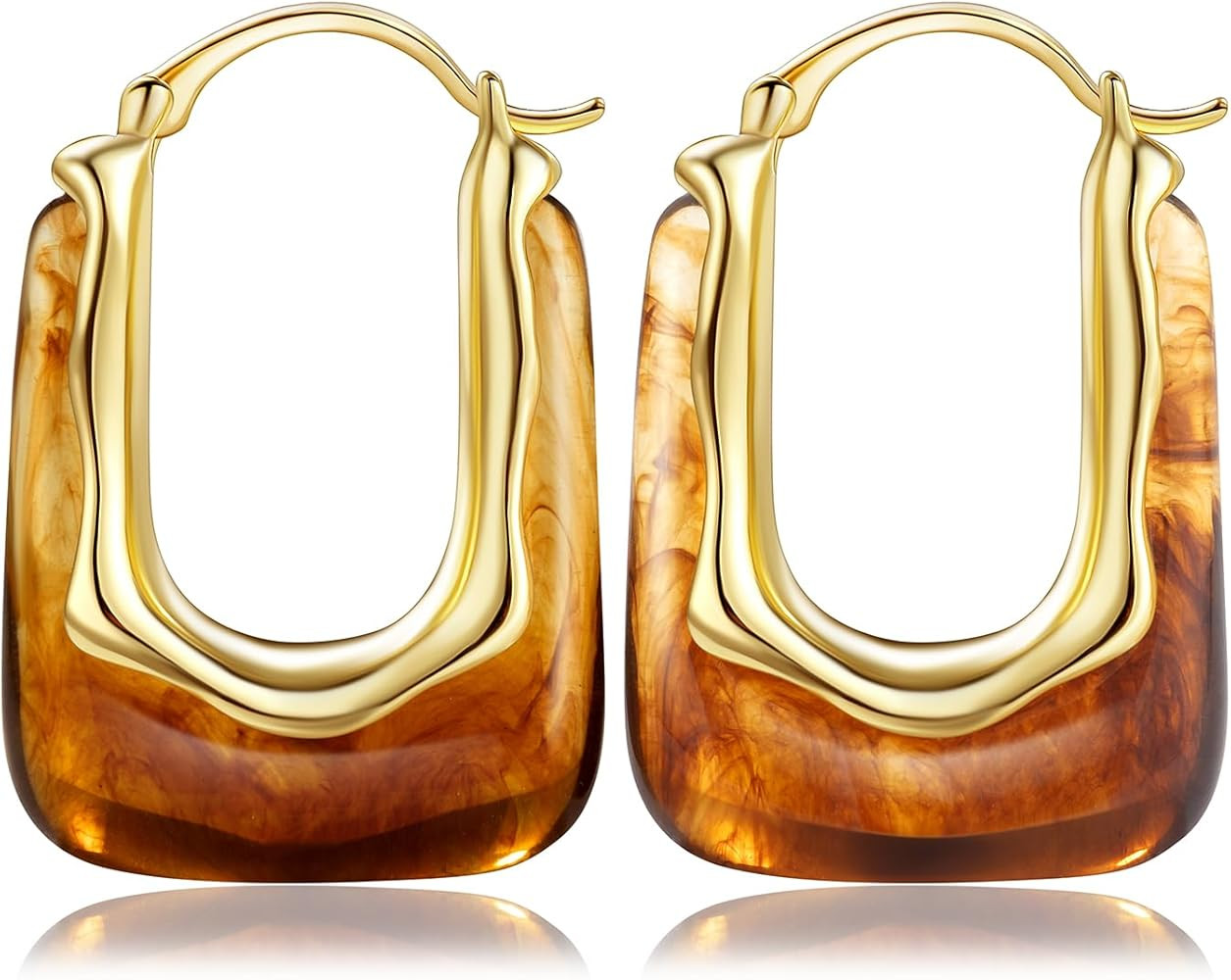 Acrylic Gold Hoop Earrings Chunky Huggie Statement Vintage Earrings Cute Resin Drop Earring Trend... | Amazon (US)