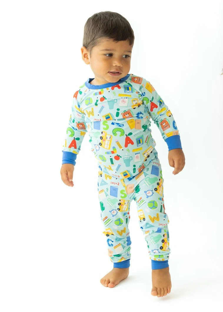 Back To School Blue Two-Piece Pajamas | Tiny Jams