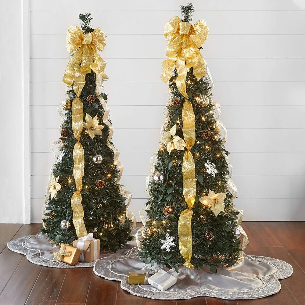 BrylaneHome Fully Decorated Pre-Lit 4 1/2' Pop-Up Christmas Tree, Silver Gold Multicolored | Amazon (US)