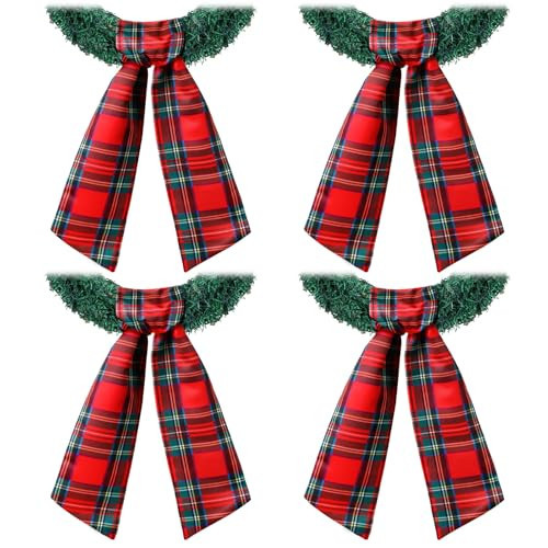 FuWeave 4 Pcs Christmas Wreath Sash for Front Door Xmas Wreath Sash Doorway Decor for Christmas Party Yard Indoor Outdoor Wall Decoration | Amazon (US)