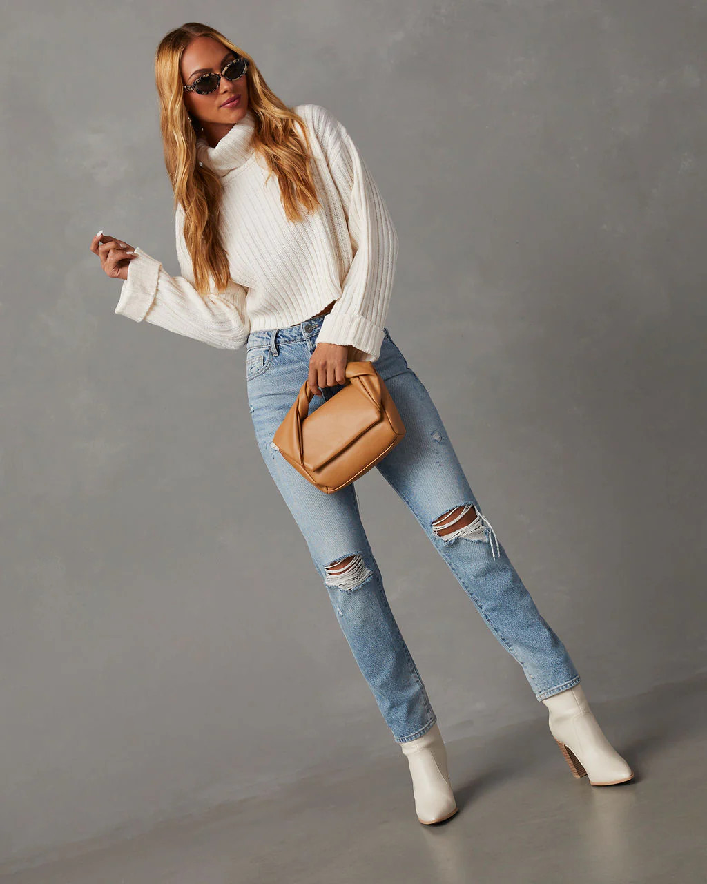 Arielle Ribbed Knit Turtleneck Crop Sweater | VICI