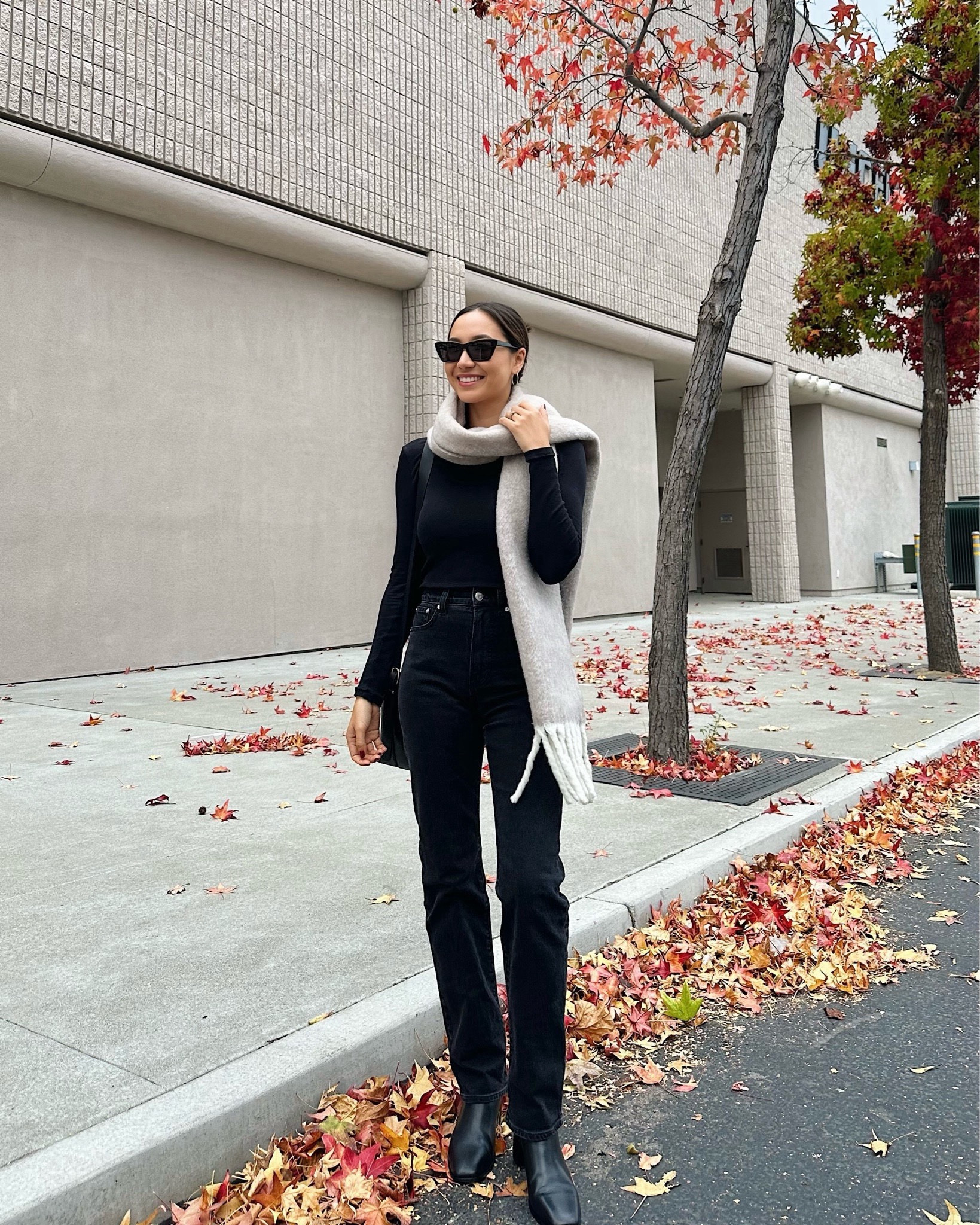 Monochromatic fall outfit 🖤

Black long sleeve 
Madewell 90s straight jeans - 23 standard, linked to this years style, currently on sale for 25% off 
Boots - linked to similar style 
Ysl sunglasses 
Scarf 

#LTKSaleAlert #LTKSeasonal #LTKStyleTip