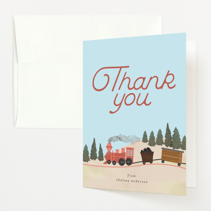 "Miniature Railroad" - Customizable Baby Shower Thank You Cards in Red by Grae. | Minted