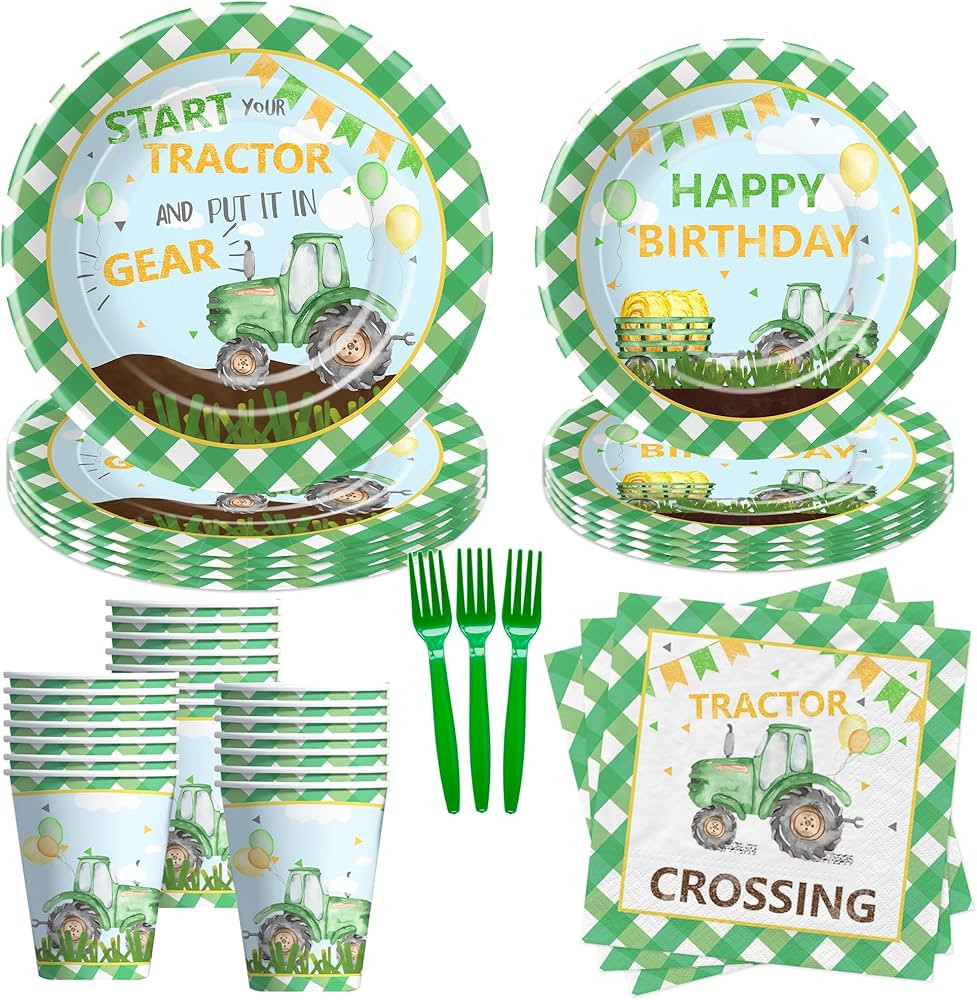 Tractor Birthday Plates And Napkins Party Supplies - Farm Tractor Birthday Decorations Tableware,... | Amazon (US)