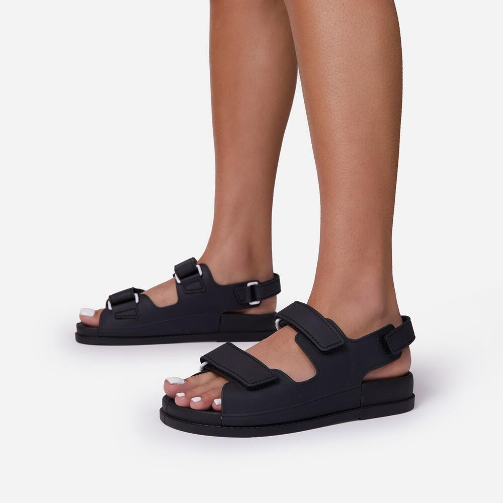 Brodi Double Strap Flat Dad Sandal In Black Rubber | EGO Shoes (US & Canada)