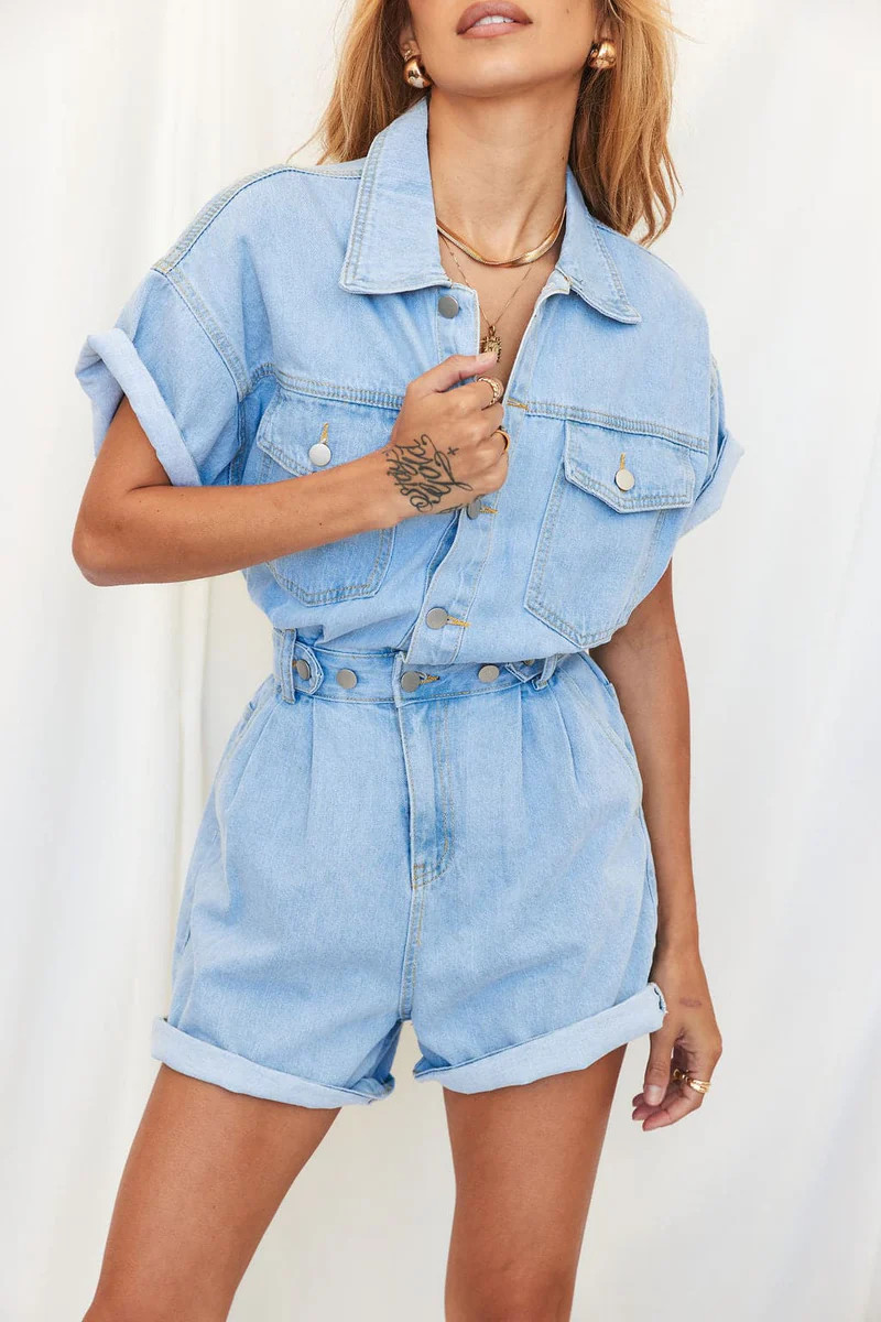 Hendrix Short Denim Romper | 12th Tribe