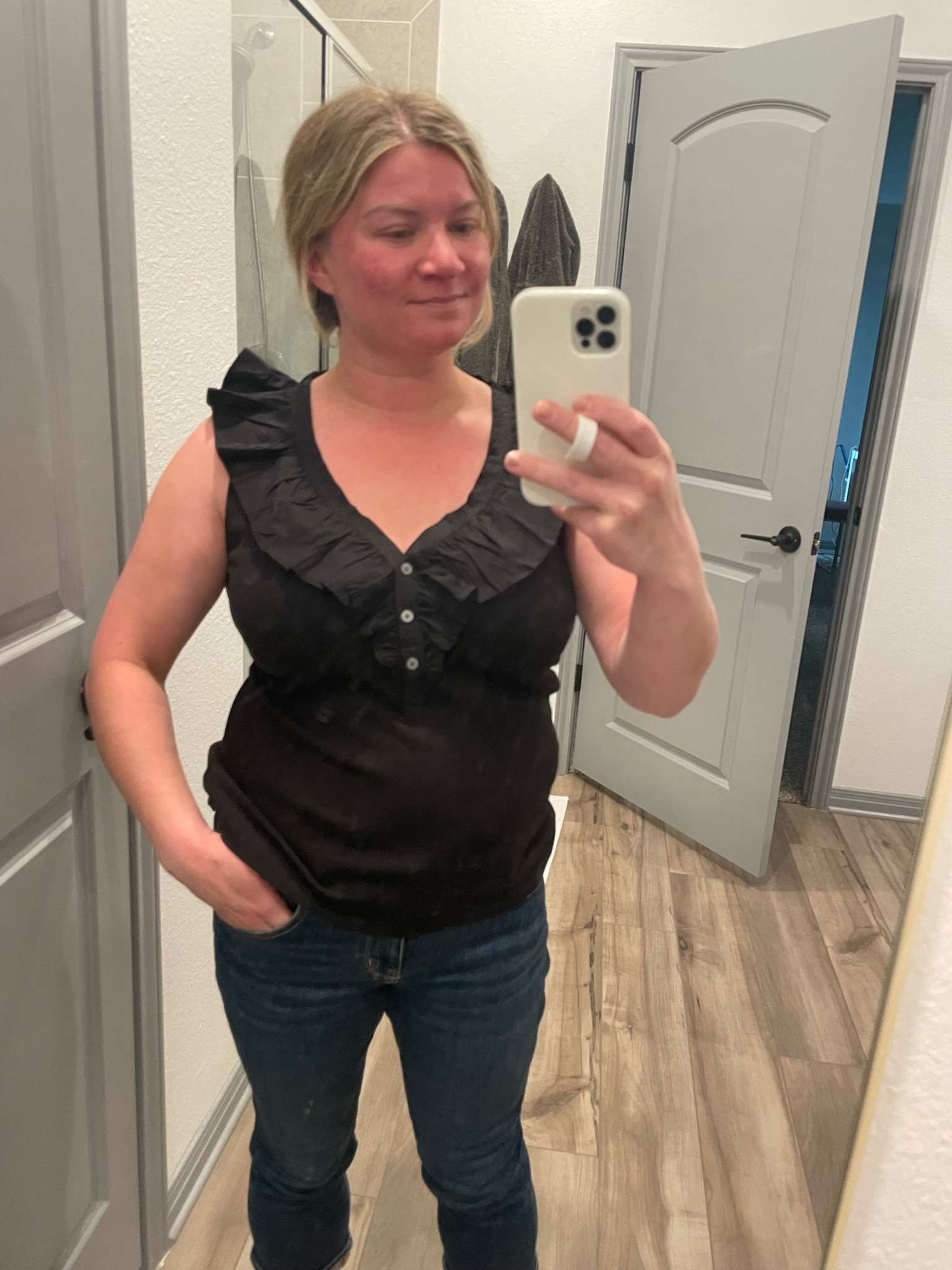 Loft ruffle neck sleeveless top with American eagle jeans

#LTKFind #LTKunder100 #LTKstyletip