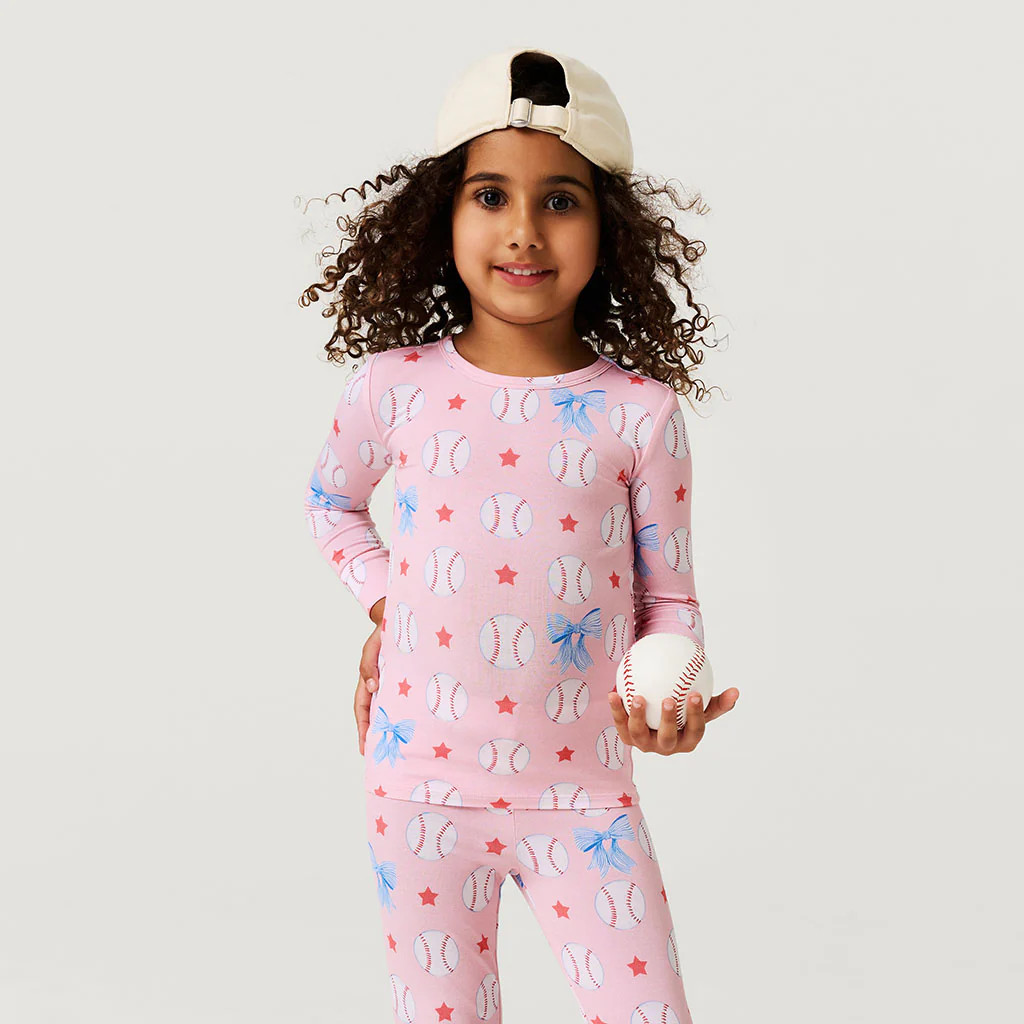 Baseball Pink Long Sleeve Gina Classic Pajama Set | Posh Peanut® | Posh Peanut
