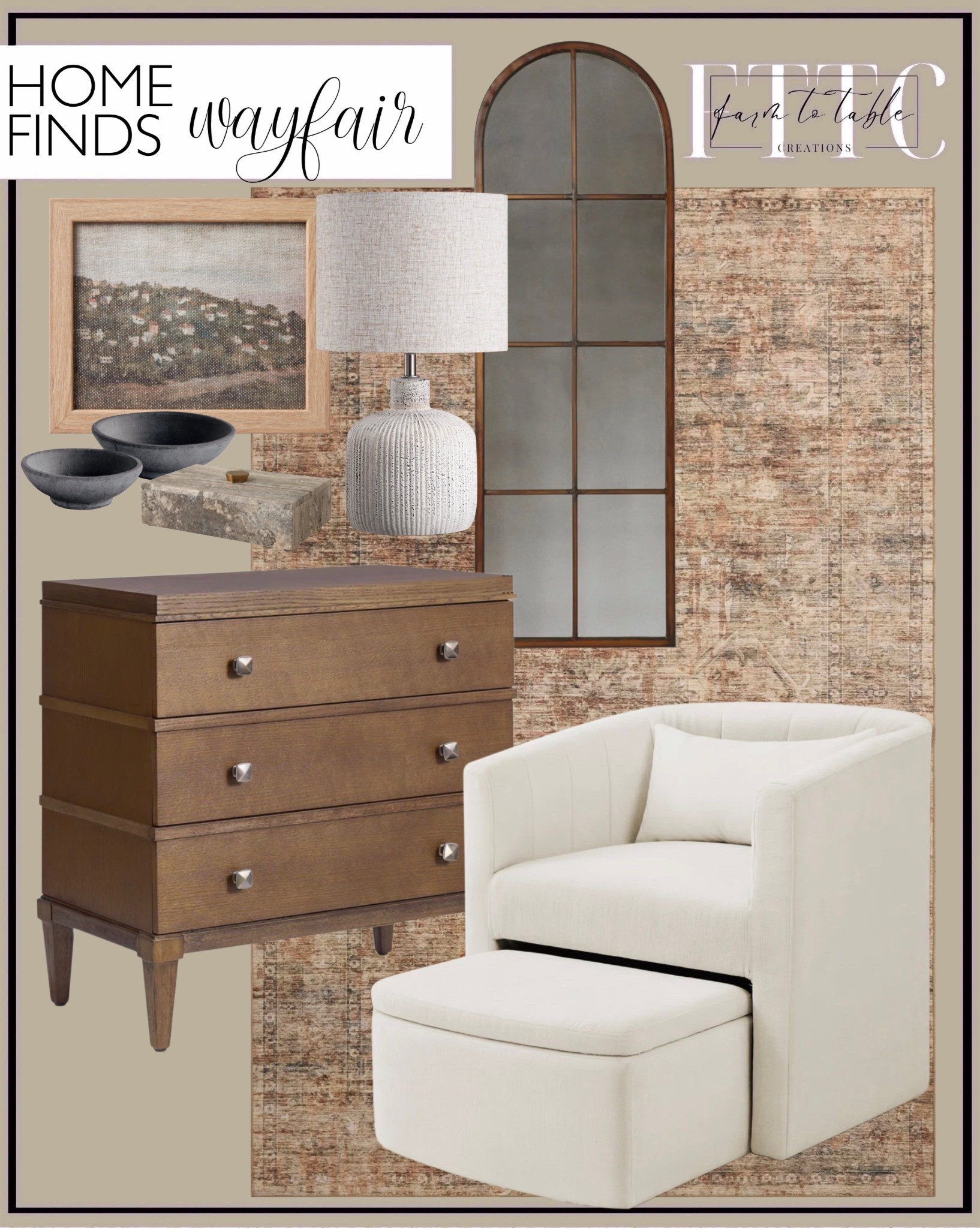 Wayfair Living Room Finds You’ll Want for a Cozy Neutral Refresh

Follow @farmtotablecreations on Instagram for more home finds + styling ideas 🤍

These Wayfair finds are giving that warm, collected look I’m always drawn to—rich wood tones, soft textured upholstery, and timeless accents that feel high-end without the high price. The dresser adds depth and character, while the cozy chair and ottoman create the perfect little moment for relaxing. Layer in the neutral rug, arched mirror, and simple decor pieces for a space that feels elevated yet effortless.

#wayfair #accentchair #dresser #livingroomrug #homedecor #tablelamp #wallmirror #neutraldecor

#LTKSaleAlert #LTKHome