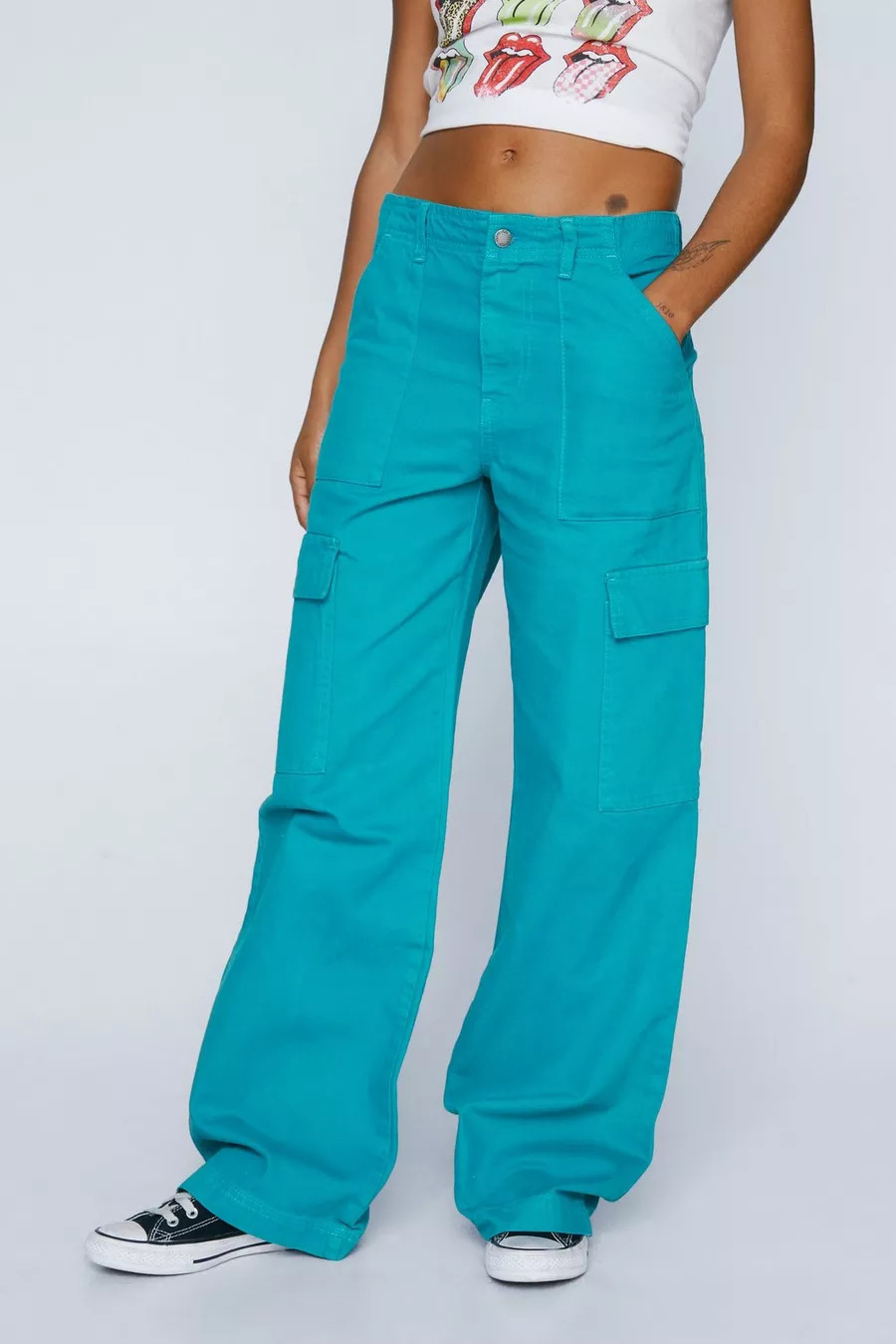 Contrast Stitch Twill Wide Leg Cargo Pants | Nasty Gal (US)