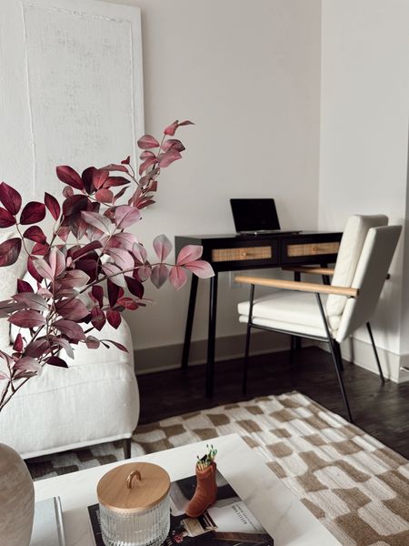 At home office space. Black & cane desk with boucle desk chair. Neutral home office. 

#LTKhome