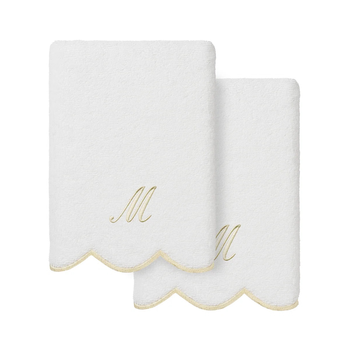 100% Turkish Cotton ADORNIA Scallop 2PC Personalized Hand Towel Set | Wayfair North America