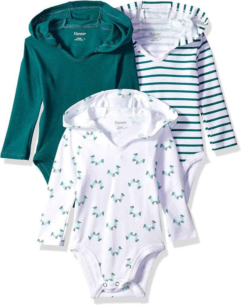 Hanes Ultimate Baby Flexy 3 Pack Hoodie Bodysuits | Amazon (US)