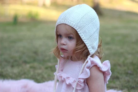Knit Baby Bonnet Knit Baby Girl Bonnet Cotton Baby Bonnet Baby Shower Gift Knit Bonnet Baby Girl ... | Etsy (US)