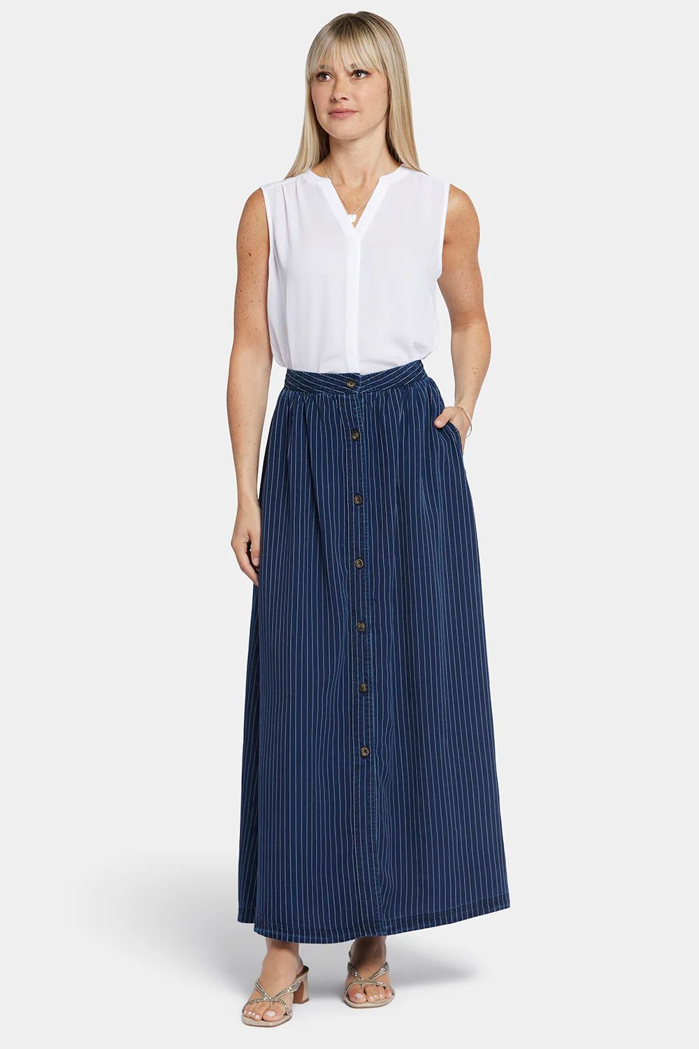 Button-Front Maxi Skirt  - Dark Ocean | NYDJ