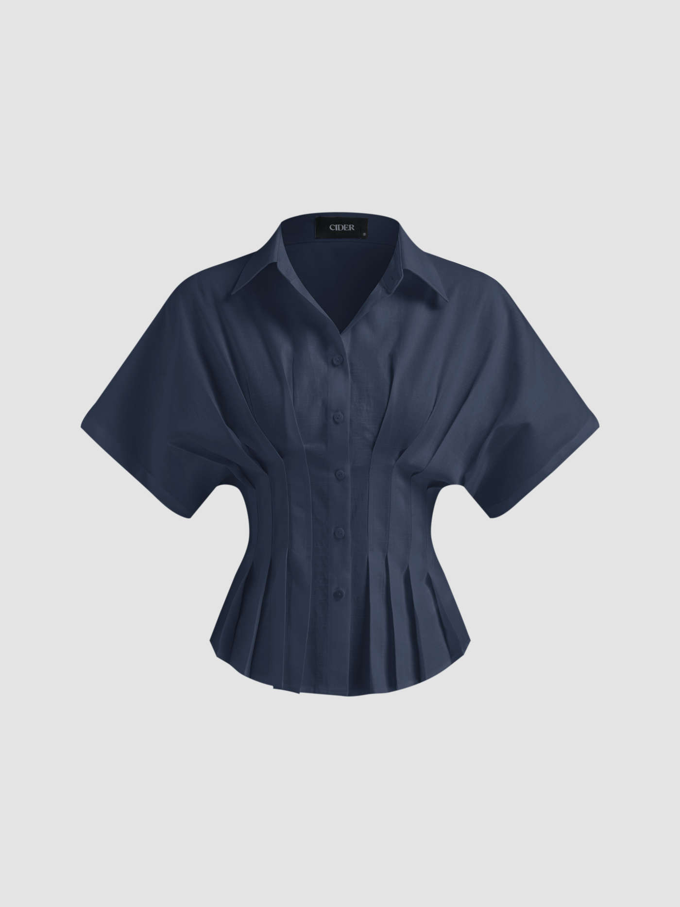 Linen-blend Collar V-neck Pleated Short Sleeve Shirt | Cider