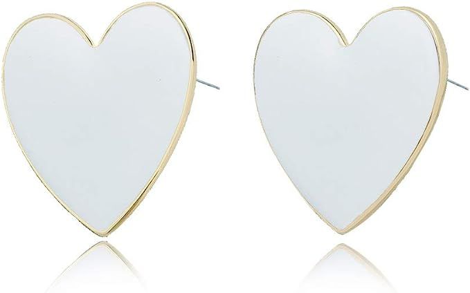 Heart Stud Earrings for Women - Solid Color Heart Shaped Enamel Cute Post Earrings with Great for... | Amazon (US)