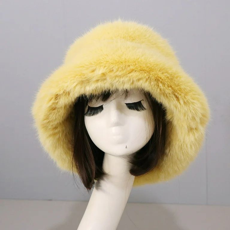 Eastshop Bucket Hat Oversized Fluffy Wide Brim Soft Thickened Ear Protection Faux Fur Winter Ther... | Walmart (US)