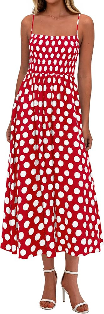 PRETTYGARDEN Womens Polka Dot Dress 2026 Summer Sleeveless Spaghetti Straps Smocked Sun Dress Flo... | Amazon (US)