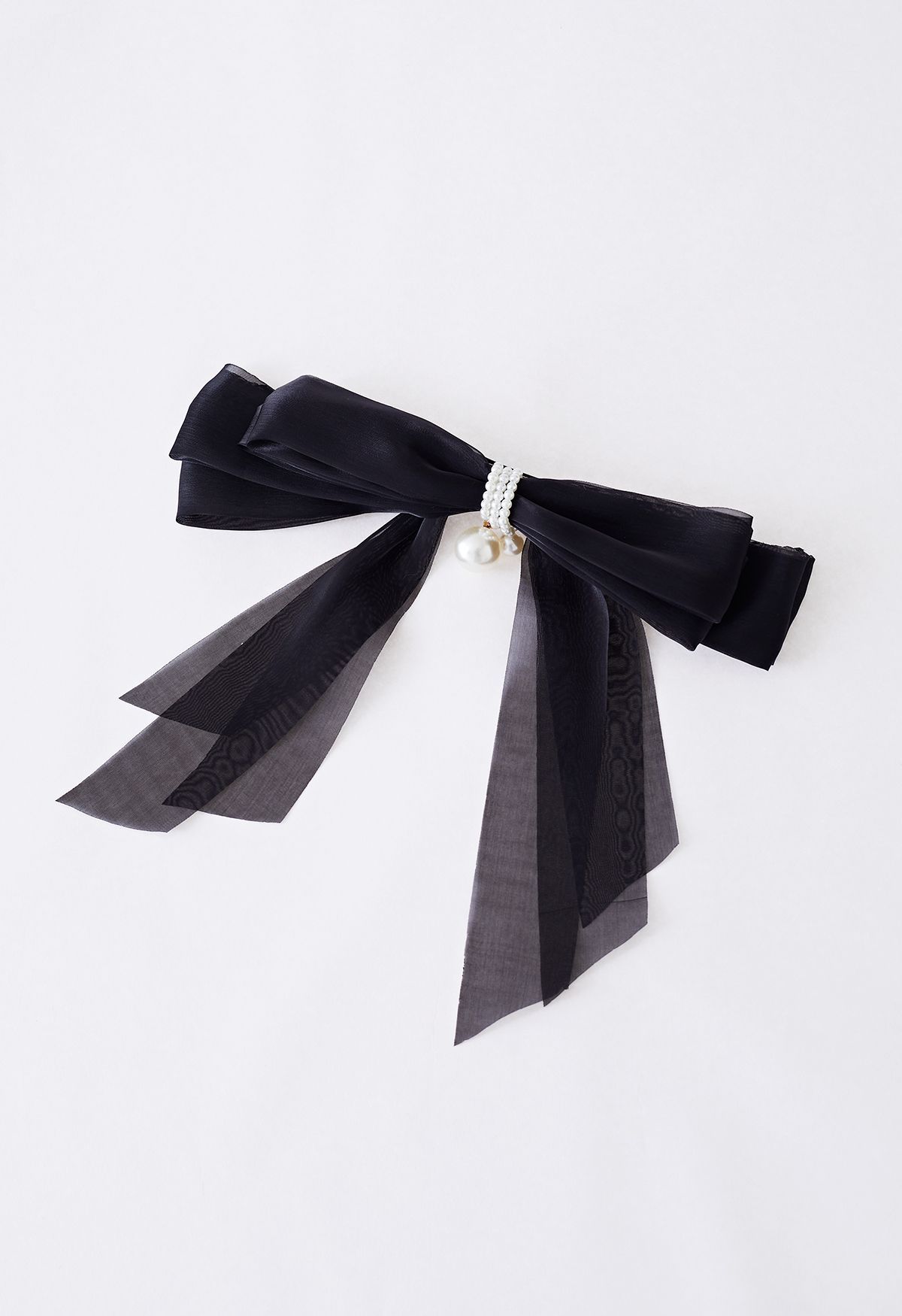 Organza Bowknot Pearl Hair Clip in Black | Chicwish