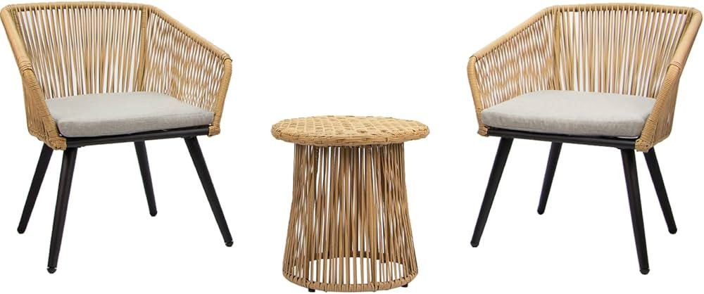 N&V Patio Furniture Outdoor Wicker Conversation Chairs Rattan Bistro Sets with Table & Cushions f... | Amazon (US)