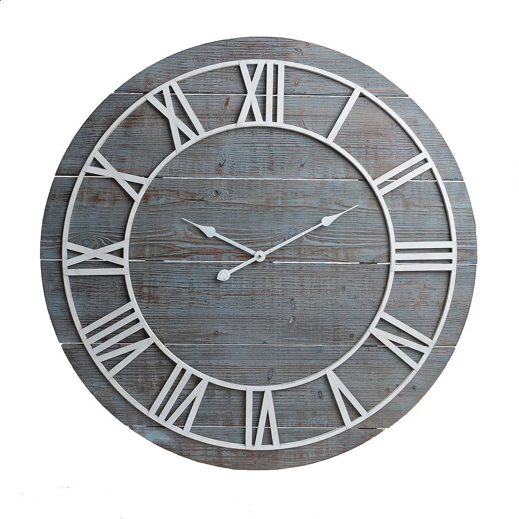 36" Rustic Washed Gray Wood Plank Frameless Wall Clock | Walmart (US)