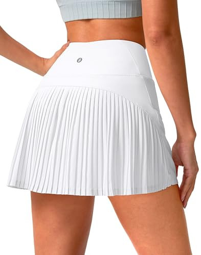 SANTINY 14" Tennis Skirt Skorts for Woman Pleated High Waited Skirts with Built-in Shorts Athletic Golf Skort (White_S) | Amazon (US)