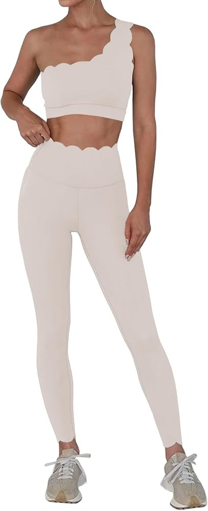 Fisoew Workout Sets for Women 2 Piece High Waisted Leggings with One Shoulder Stretchy Sports Bra... | Amazon (US)
