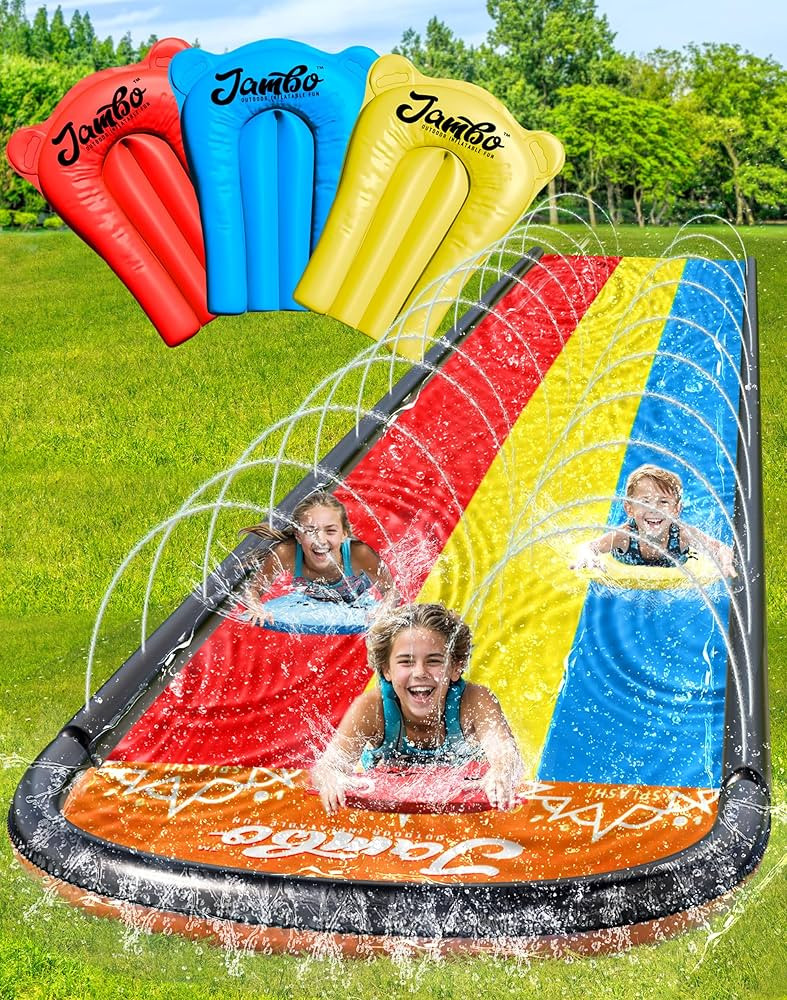 JAMBO Premium Triple Water Slide and 3 Bodyboards, Updated Model Slip Splash and Slide Heavy Duty... | Amazon (US)