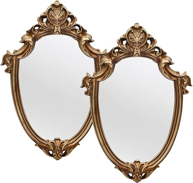 OIGUMR Shield Wall Mirror Mirror Wall Decor Vintage Mirror (L 2Pcs, Vintage Gold) | Amazon (US)