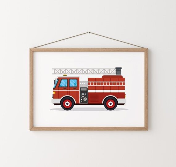 Fire Truck Print Firetruck Art Print Transportation Wall | Etsy | Etsy (US)