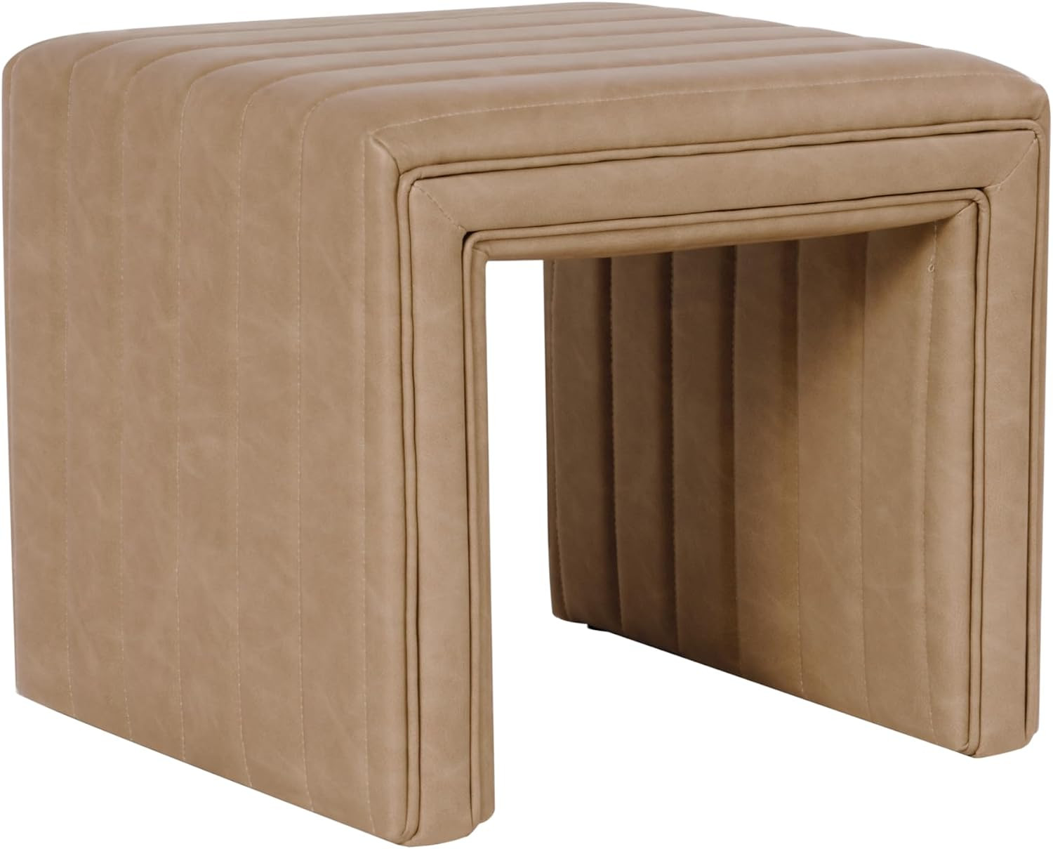 Spatial Order 19" Modern Channel Tufted Ottoman - Sand Faux Leather | Amazon (US)