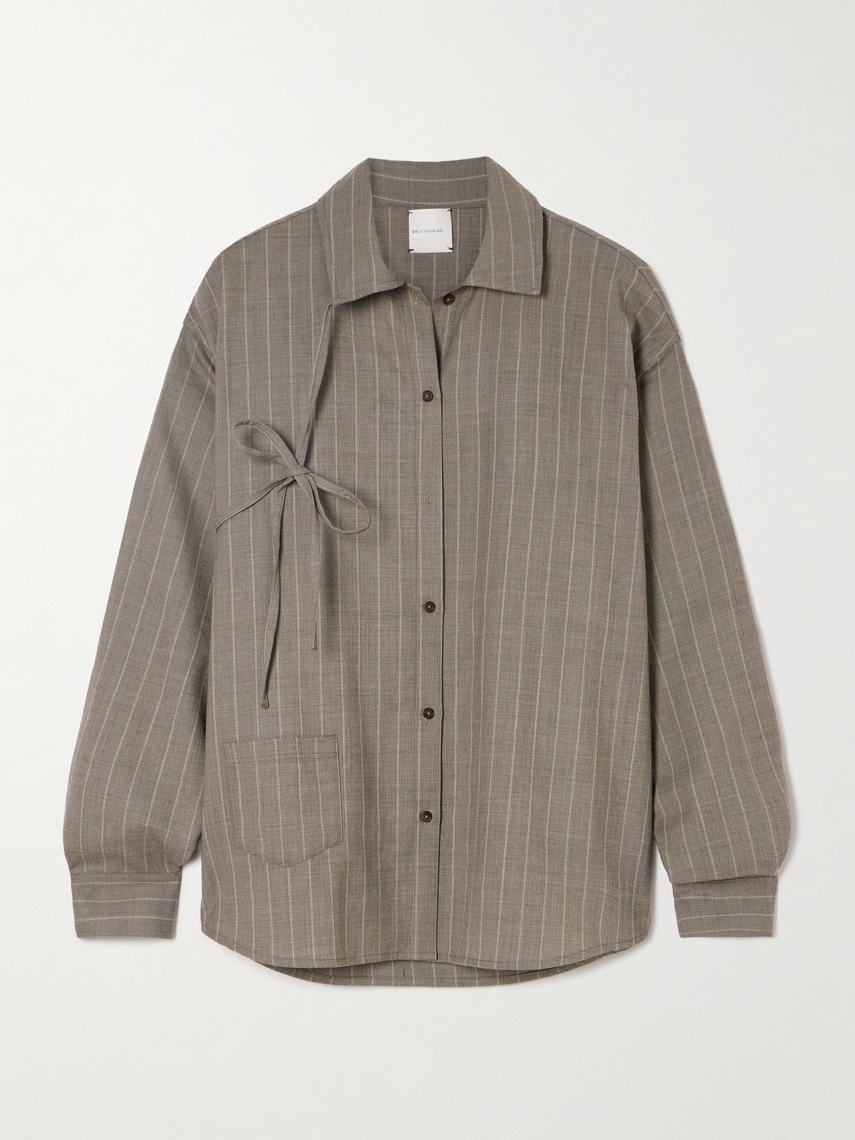 Deiji Studios - Bow-detailed Striped Wool, Linen And Lyocell-blend Shirt - Light gray - x small | NET-A-PORTER APAC